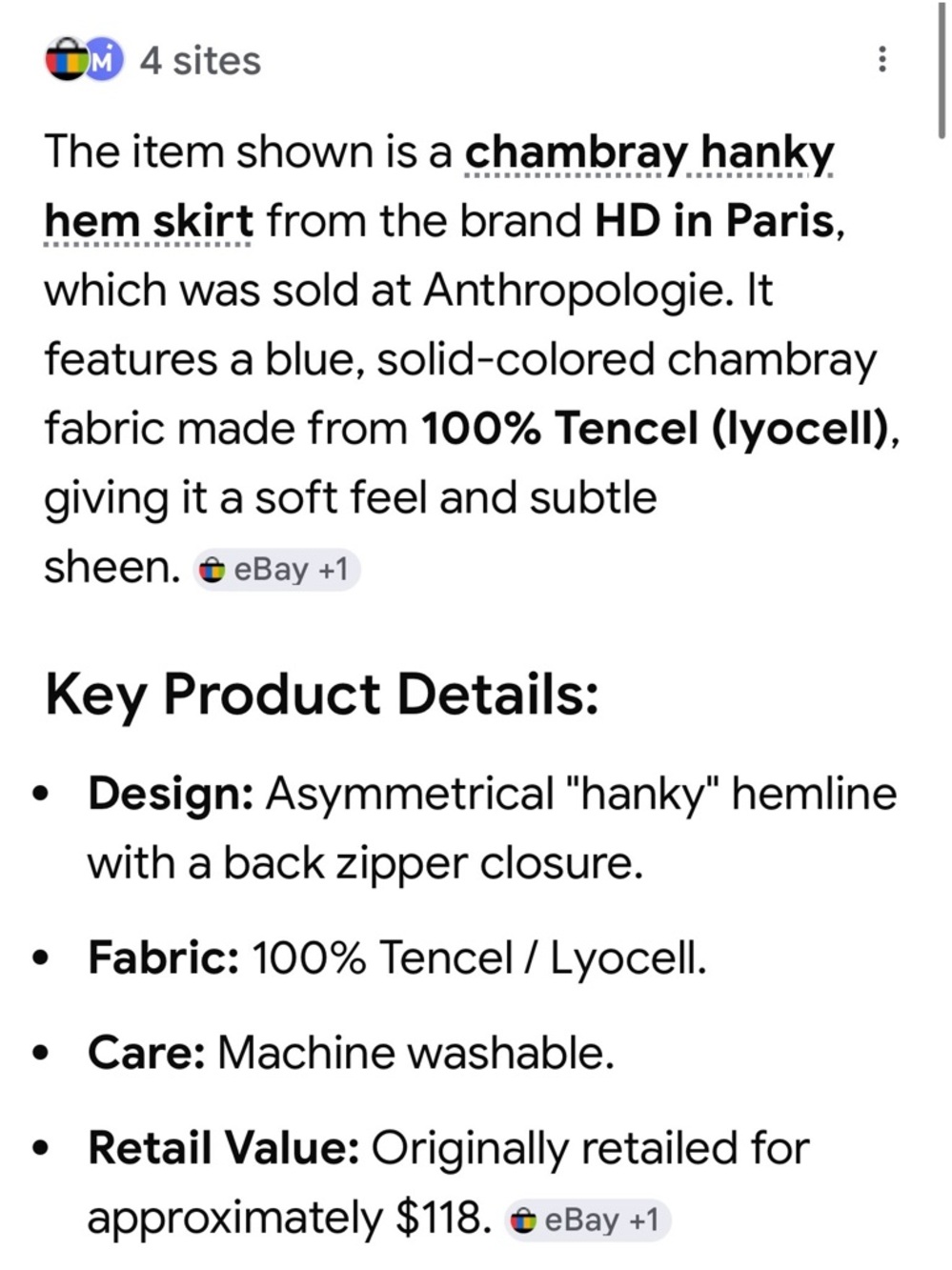 HD in Paris Blue Asymmetrical Denim Handkerchief Hem Skirt - Picture 5 of 5